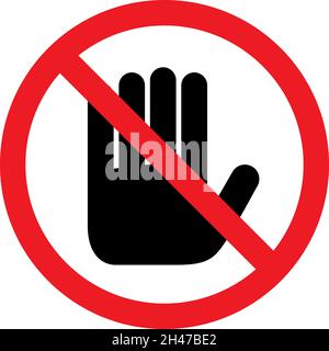 Do not touch sign. It may cause burn or injury.. Red circle background. Safety signs and symbols. Stock Vector