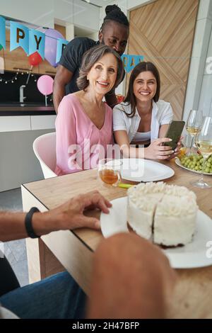 Family having dinner and happy time together Stock Photo