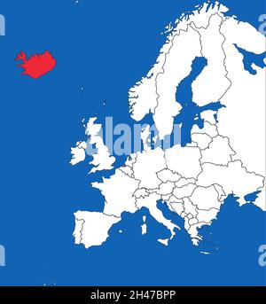 Iceland map highlighted on european country. White on blue background. Business concepts and backgrounds. Stock Vector