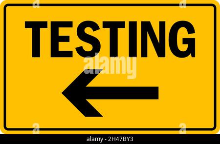 Testing center with direction sign. Black on Yellow background. Directional signs and symbols. Stock Vector