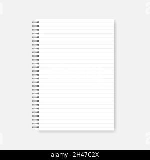 Spiral lined notebook realistic mock-up. Wire bound white A4 copybook vector template Stock Vector