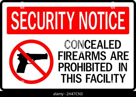 Concealed firearms prohibited sign. Security signs and symbols. Stock Vector