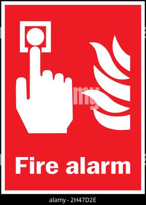 Fire alarm sign. White on red background. Safety signs and symbols. Stock Vector