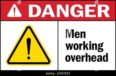 Men working overhead sign danger sign. Warehouse safety signs and symbols. Stock Vector