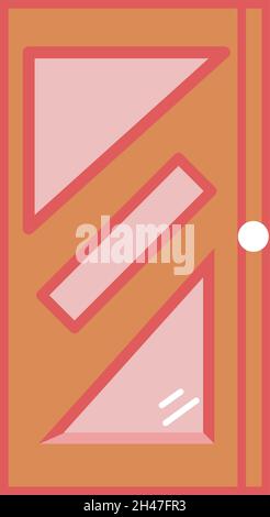 Brown door with unique pink glass, illustration, vector, on a white background. Stock Vector