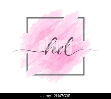 calligraphic lowercase letters H and D are written in a solid line on a colored background in a frame. Simple Style Stock Vector