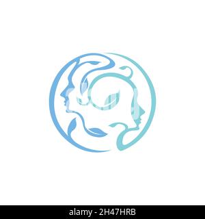 Mental health care logo vector design head leaf hand template icon for medical and teraphy psychotherapy sign symbol. Creative Psychology and Mental H Stock Vector