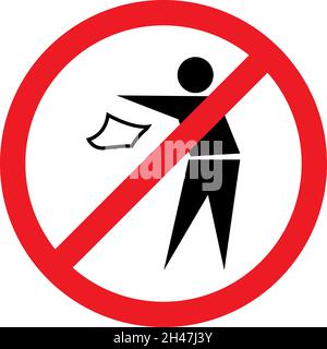 Do not litter sign. Red circle background. Office signs and symbols. Stock Vector