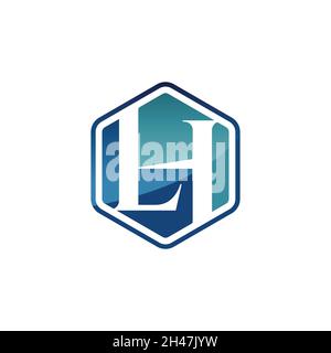 Initial LH letter logo design template vector. Lettering logo with LH letter in negative space style and hexagon shape Stock Vector