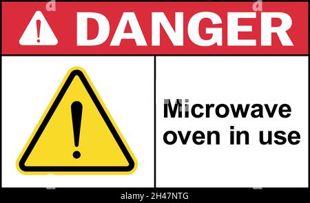 Microwave in use danger sign. Electrical equipment safety signs and symbols. Stock Vector