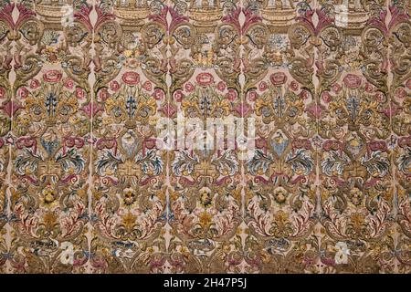 Close up of the original tapestry in a room of the Norman Palace in Palermo Stock Photo