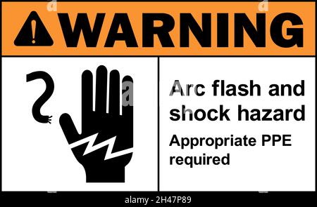 Arc flash and shock hazard. Appropriate PPE required warning sign. Radiation safety signs and symbols. Stock Vector