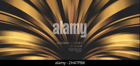 Golden Raysspreading from center creating funnel on dark backdrop, illusion Stock Vector