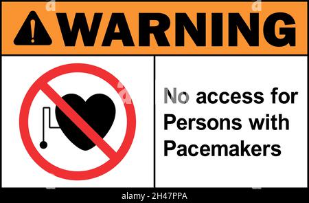 No access for persons with pacemakers warning sign. Radiation safety signs and symbols. Stock Vector