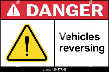 Vehicles reversing danger sign. Equipment safety signs and symbols. Stock Vector