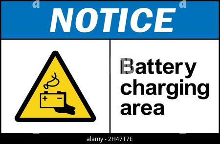 Battery charging area notice sign. Safety signs and symbols. Stock Vector