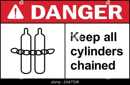 Keep all cylinders chained danger sign. Chemical warning signs and symbols. Stock Vector