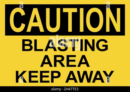Blasting area keep away caution sign. Black on yellow background. Industrial safety signs and symbols. Stock Vector