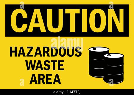 Hazardous waste area caution sign. Black on yellow background. Chemical safety signs and symbols. Stock Vector
