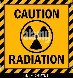 Caution radiation hazard sign with concrete stripes background. Stock Vector