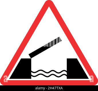 Swing bridge ahead road sign. Traffic signs and symbols. Stock Vector