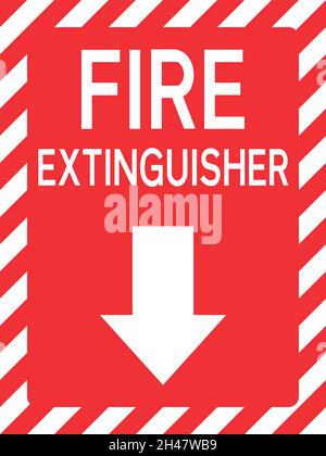 Fire extinguisher below sign. Safety signs and symbols. Stock Vector