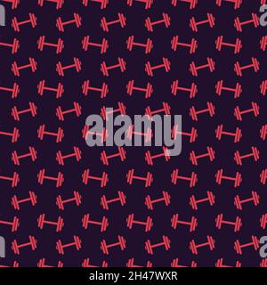Pink dumbbell seamless pattern purple background. Print designs and wallpaper. Stock Vector