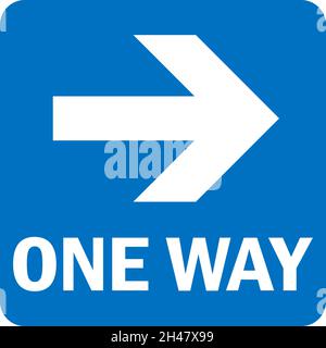 One way right arrow sign. White on blue background. Road signs and symbols. Stock Vector