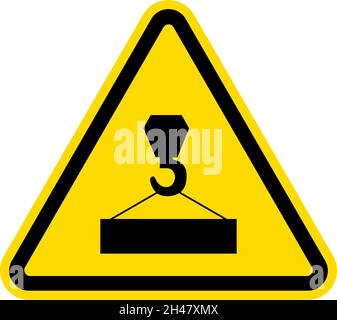 Overhead crane hazard sign. Black on yellow background. Safety signs and symbols. Stock Vector