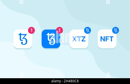 Set of blue Tezos XTZ icons. Vector collection of cryptocurrency signs for web and mobile apps. Stock Vector