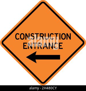 Construction entrance with left arrow caution sign. Diamond background. Safety signs and symbols. Stock Vector