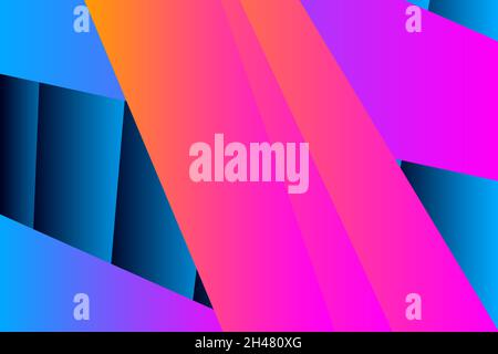 Minimal cover graphic, copy space design. Neon pink blue gradient colors. Abstract 80s texture geometric pattern lines. Dynamic stripes fluid trendy b Stock Vector