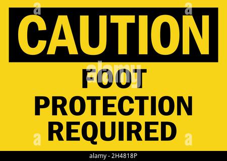 Foot protection required caution sign. Black on yellow background. PPE signs and symbols.. Stock Vector