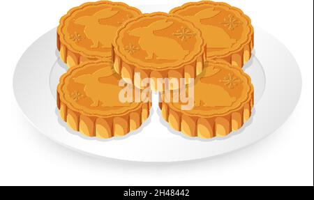 Pile of mooncakes on white plate illustration Stock Vector