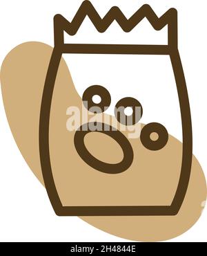 Dog food in small bag, illustration, vector, on a white background. Stock Vector