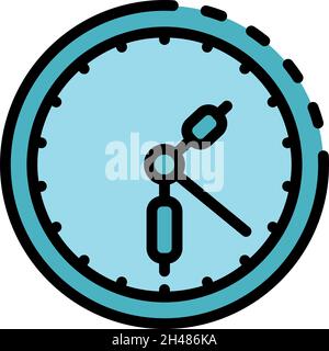 Work clock icon. Outline work clock vector icon color flat isolated Stock Vector