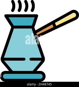 Coffe kettle icon. Outline coffe kettle vector icon color flat isolated Stock Vector