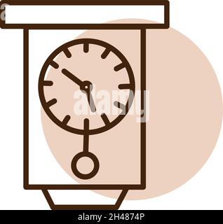 Wall old clock, illustration, vector, on a white background. Stock Vector