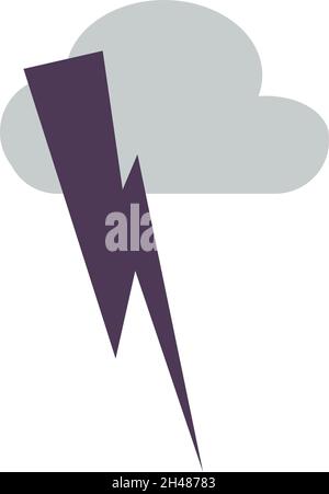 Grey cloud with thunder, illustration, vector, on a white background. Stock Vector