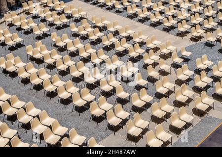 Many chairs for an audience in the amphitheater create a nice pattern, Spain Stock Photo