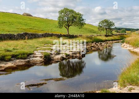 View up the River Wharfe in Langstrothdale, near its source, Yorkshire Dales National Park, UK landscape