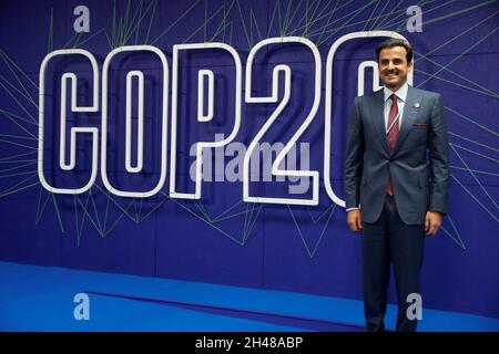 Qatar's Emir Sheikh Tamim bin Hamad al-Thani arrives for the Cop26 summit at the Scottish Event Campus (SEC) in Glasgow. Picture date: Monday November 1, 2021.