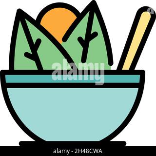 Salad bowl icon. Outline salad bowl vector icon color flat isolated Stock Vector