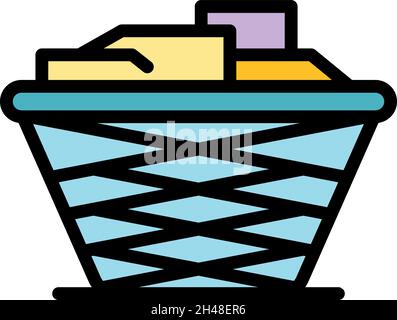 Laundry basket icon. Outline laundry basket vector icon color flat isolated Stock Vector