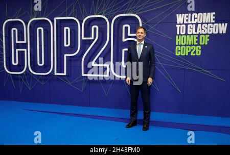 Belgium's Prime Minister Alexander De Croo arrives for the Cop26 summit at the Scottish Event Campus (SEC) in Glasgow. Picture date: Monday November 1, 2021. Stock Photo