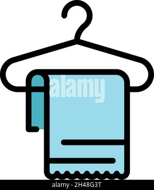 Towel on hanger icon. Outline towel on hanger vector icon color flat isolated Stock Vector