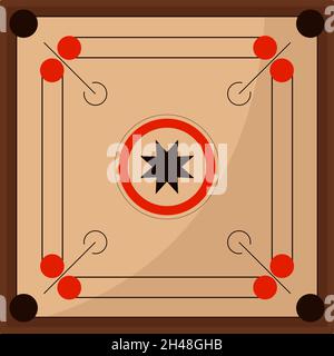 Carrom board game, illustration, vector on a white background. Stock Vector