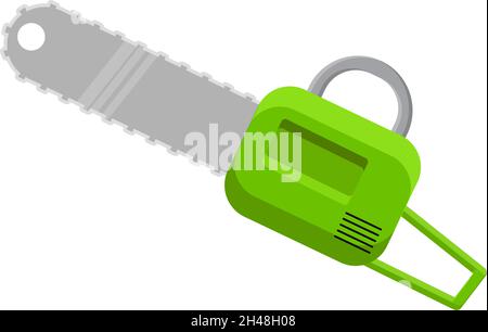 Green chainsaw, illustration, vector on a white background. Stock Vector