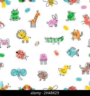 Fingerprint game for kids. Fun educational activity for children study to  paint with fingers. Doodle animals and insects drawing vector set Stock  Vector Image & Art - Alamy