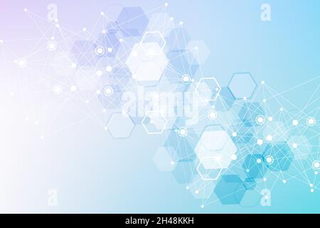 Modern futuristic background of the scientific hexagonal pattern. Virtual abstract background with particle, molecule structure for medical Stock Vector